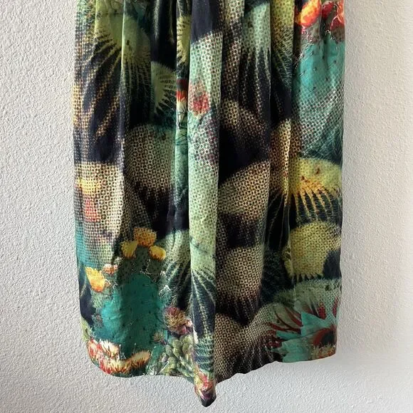 Eva Franco Anthropologie Dress Size 4 Succulents Green Orange Tie Back Western - Picture 4 of 16